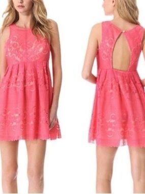 Free People Coral Lace Rocco Open Back Dress